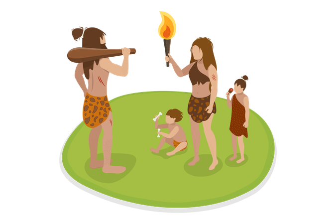 Primitive People in Stone Age  Illustration
