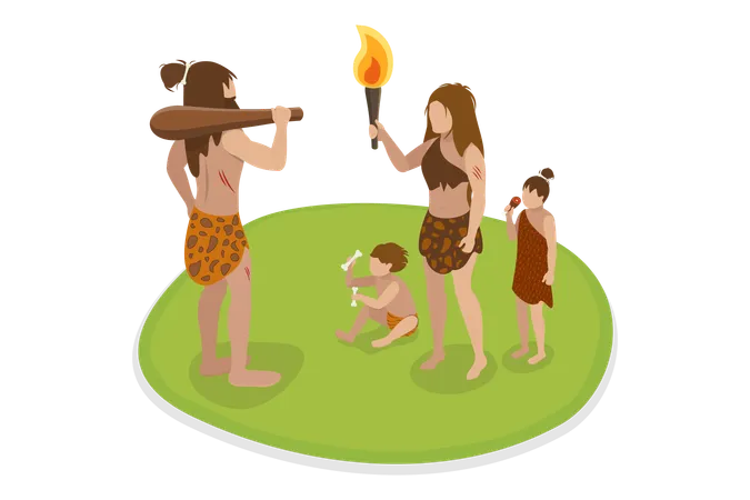 Primitive People in Stone Age  Illustration