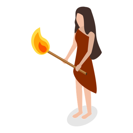 Primitive woman holding fire stick  Illustration