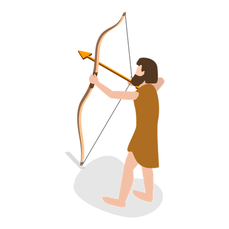 Primitiver Mensch mit Pfeil und Bogen  Illustration