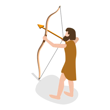 Primitiver Mensch mit Pfeil und Bogen  Illustration