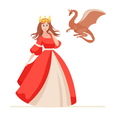 Princesa com dragão  Ilustração