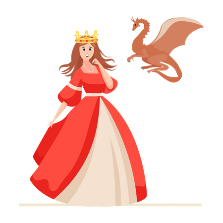 Princesa con dragón  Ilustración