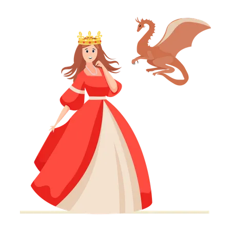 Princesa con dragón  Ilustración