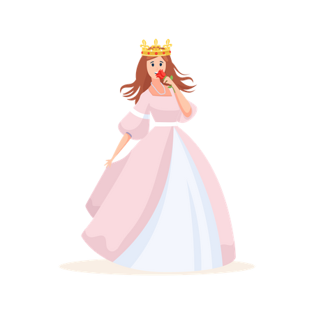 Princesa oliendo rosa  Ilustración