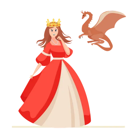 Princess with Dragon Illustration
