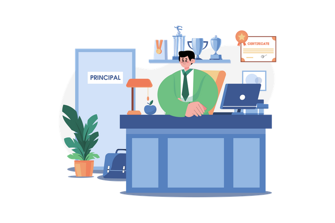 Principal sitting at office desk  Illustration