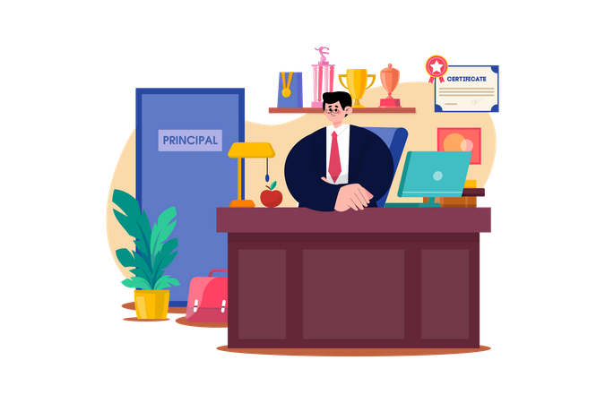 Principal sitting at office desk  Illustration