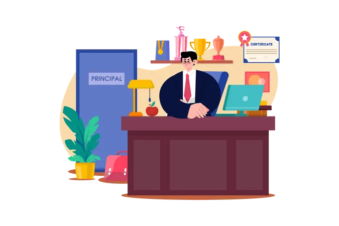 Principal sitting at office desk  Illustration