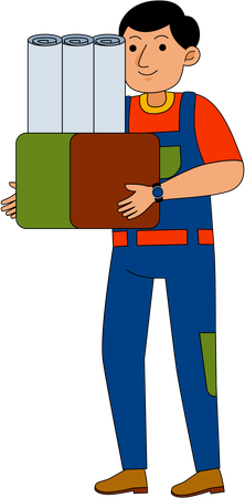 Print worker with printing material  Illustration