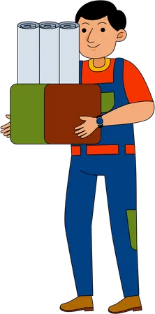 Print worker with printing material  Illustration