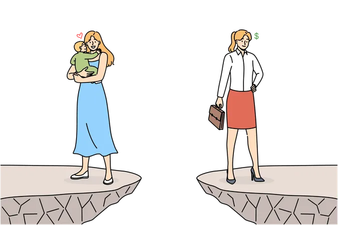 Prioridades entre família e carreira para mulheres que combinam com sucesso a criação dos filhos e os negócios  Ilustração