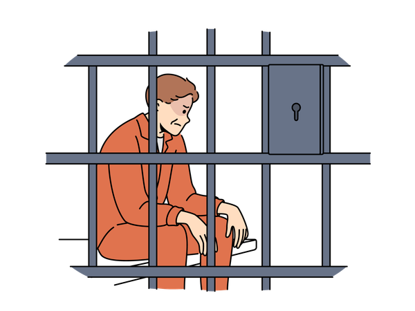 Prisoner in behind bars  Illustration