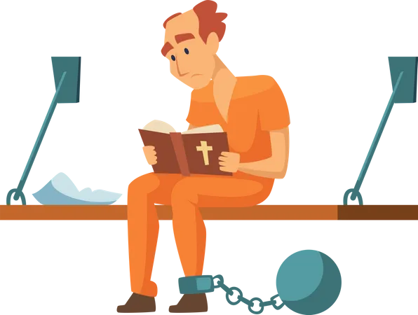 Prisoners reading bible in jail  Illustration