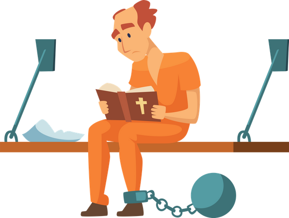 Prisoners reading bible in jail  Illustration
