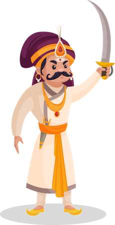 Prithviraj Chauhan holding sword Illustration