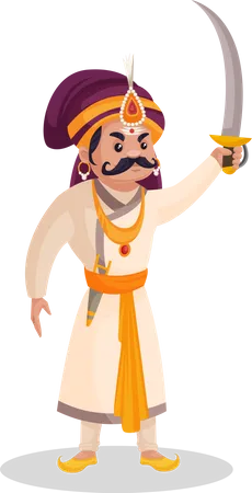 Prithviraj Chauhan holding sword Illustration