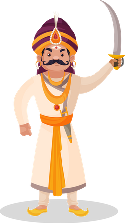Prithviraj Chauhan raising sword in air Illustration