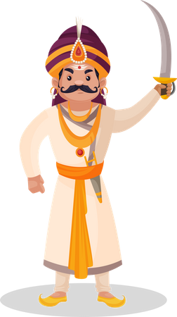 Prithviraj Chauhan raising sword in air  Illustration