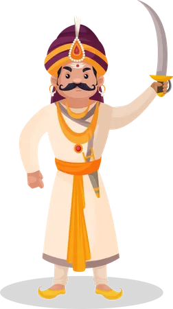 Prithviraj Chauhan raising sword in air  Illustration