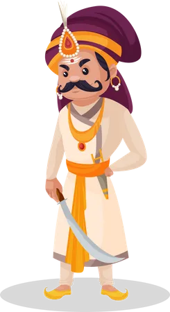 Prithviraj Chauhan segurando uma espada  Ilustração