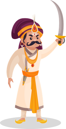 Prithviraj Chauhan segurando uma espada  Ilustração