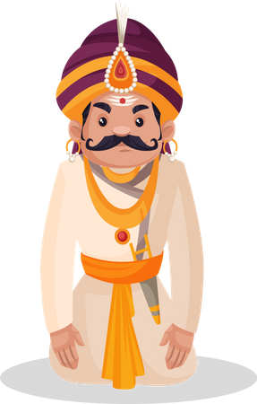 Prithviraj Chauhan sentado de joelhos  Ilustração