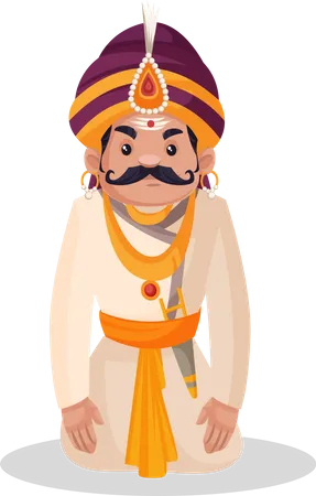 Prithviraj Chauhan sentado de joelhos  Ilustração