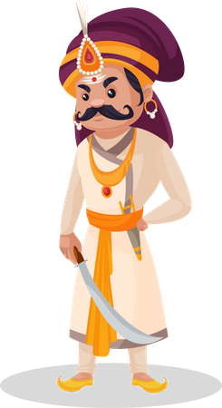 Prithviraj Chauhan sosteniendo espada  Ilustración