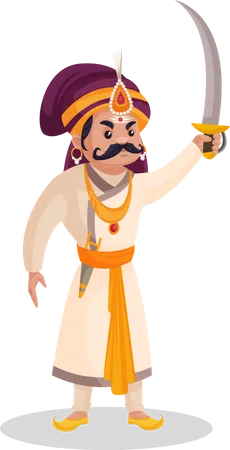 Prithviraj Chauhan sosteniendo espada  Ilustración