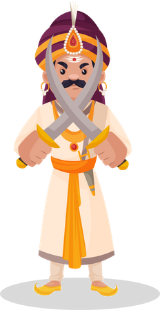 Prithviraj Chauhan tenant des épées  Illustration