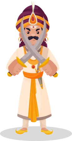 Prithviraj Chauhan tenant des épées  Illustration