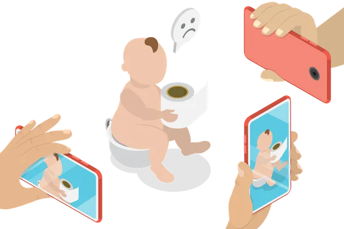 Ilustracion Vectorial Plana Isometrica 3 D De La Privacidad Del Bebe El Exceso De Compartir O El Compartir Ilustración