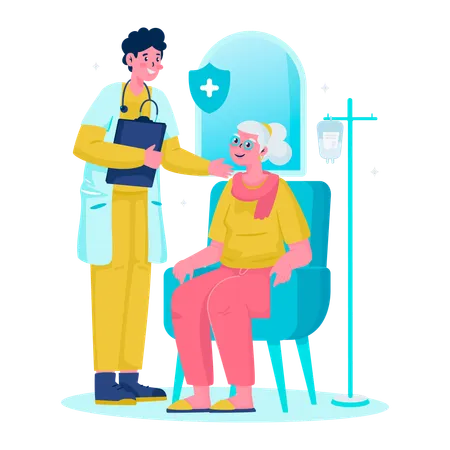 Private doctor for elderly patient  Illustration