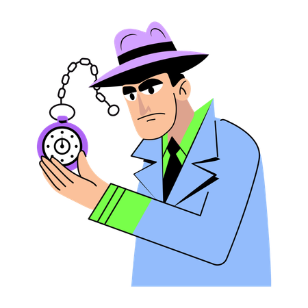 Private Investigator holding compass  Illustration