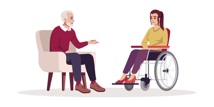 Private psychotherapy session with disabled lady Illustration