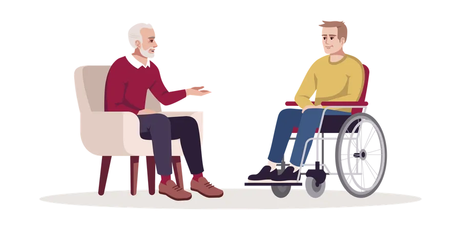Private psychotherapy session with disabled man Illustration