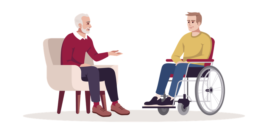 Private psychotherapy session with disabled man  Illustration