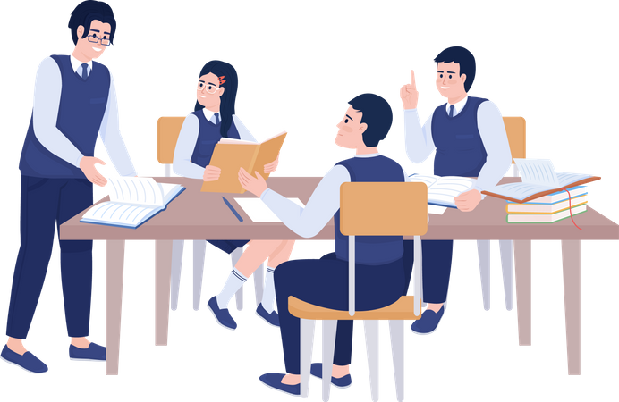 Private school students study together Illustration