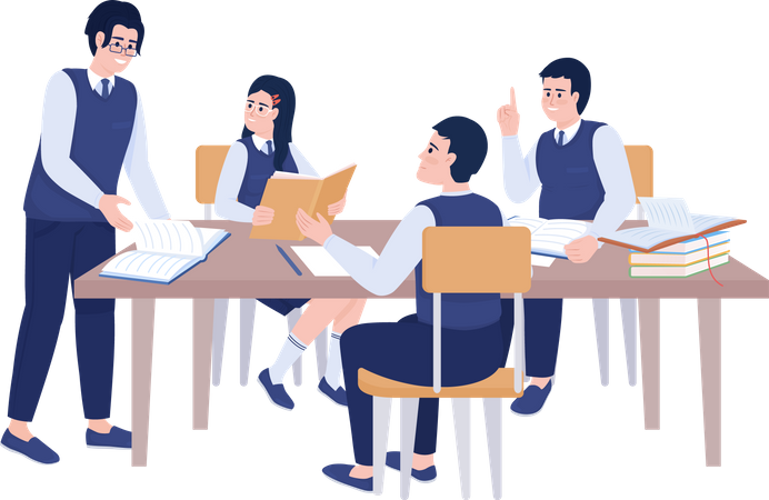 Private school students study together  Illustration