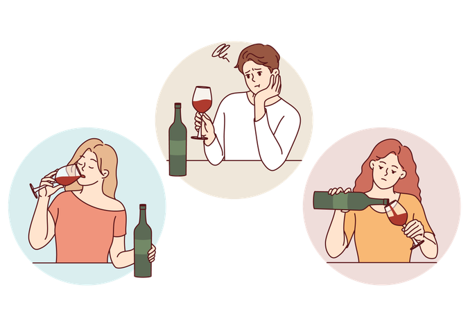 Problem of drinking alcoholic beverages alone  Illustration