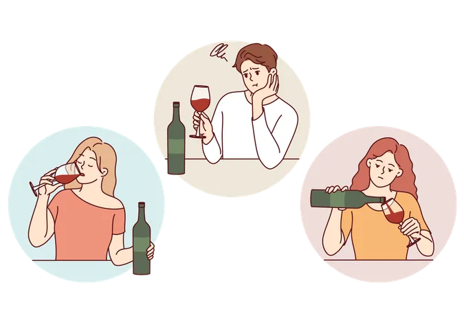 Problem of drinking alcoholic beverages alone  Illustration