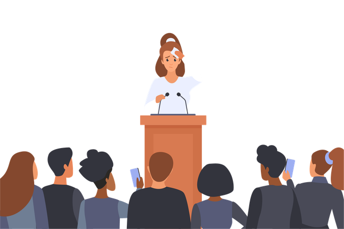 Problem of speakers fear and anxiety of public speech  Illustration