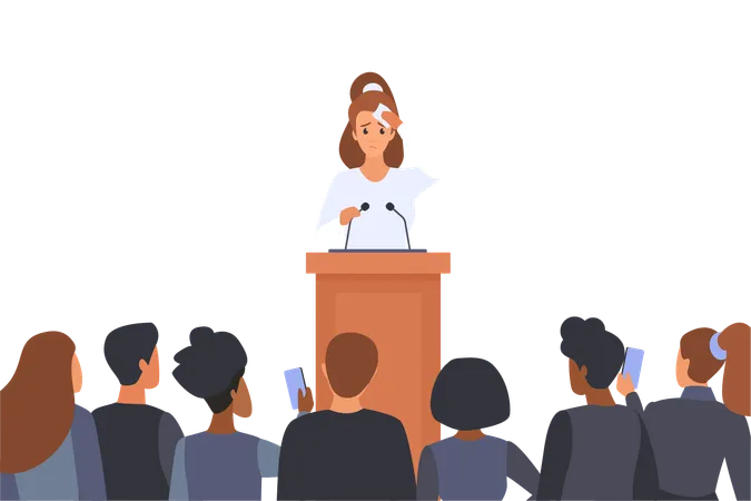 Problem of speakers fear and anxiety of public speech  Illustration