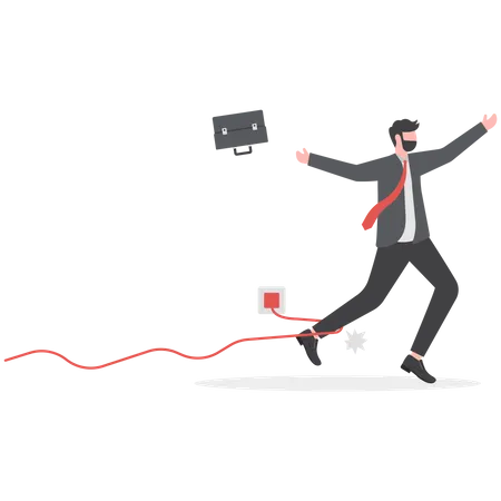 Failure Or Mistake Accident Or Surprise Problem That Impact Business Concept Clumsy Businessman Stumble With Power Cable Electric Plug Falling On The Floor Illustration