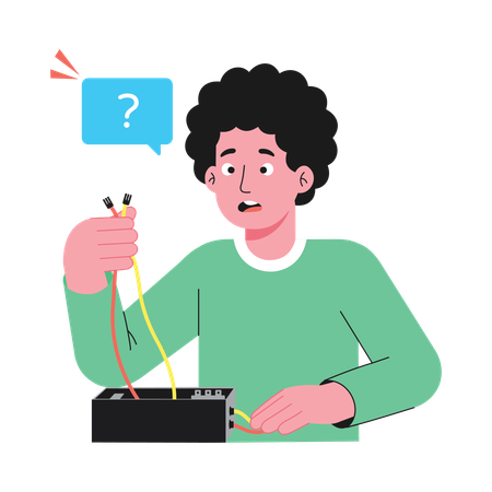 Niño que enfrenta un problema de conexión  Ilustración