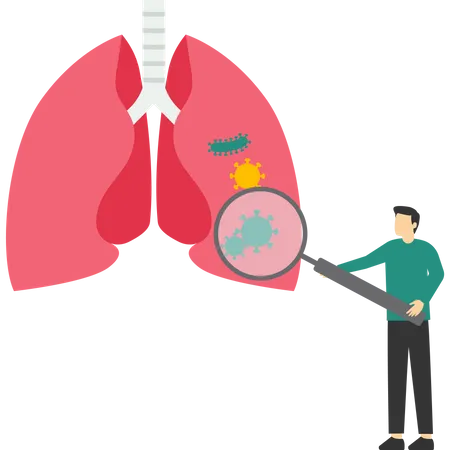 Concepto De Problemas Del Sistema Respiratorio El Medico Examina Los Pulmones Con Una Lupa Tuberculosis Neumonia Neumologia Tratamiento O Diagnostico De Cancer De Pulmon Examen De Organos Ilustración