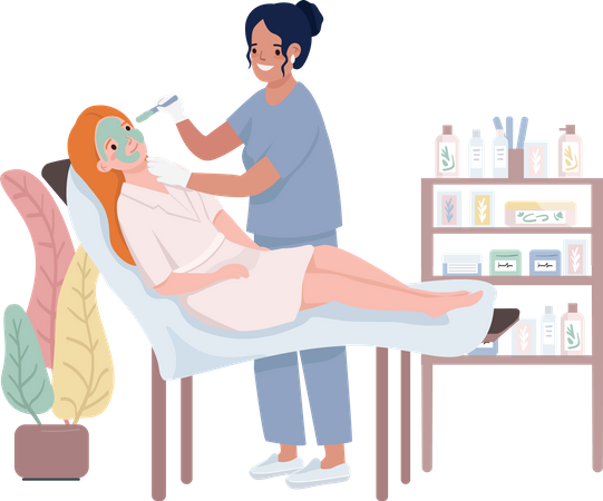 Procedimento de cuidado facial  Ilustração