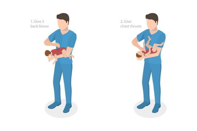 Procedimento de primeiros socorros para bebê sufocado e manobra de Heimlich  Ilustração