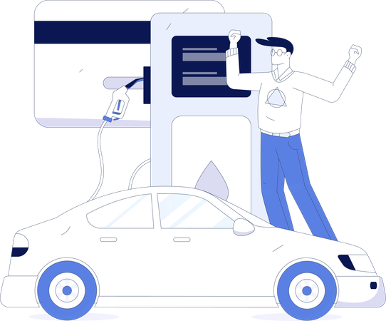 Procedimiento de abastecimiento de combustible en el coche  Ilustración